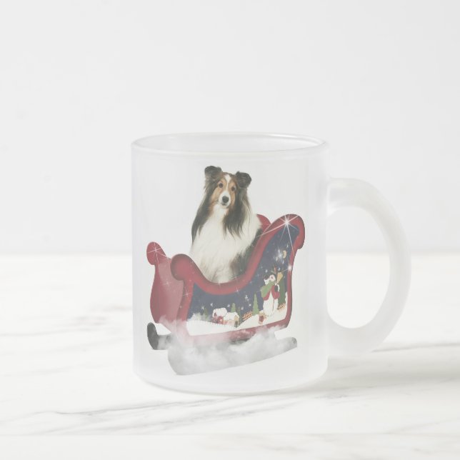 Magic Sleigh Sheltie Frosted Glass Coffee Mug (Right)