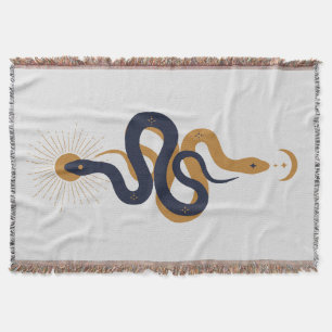 Magic Snake With Moon Star Crescent Minimalist Throw Blanket