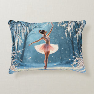 Magic snowfall ballerina winter poise art decorative cushion