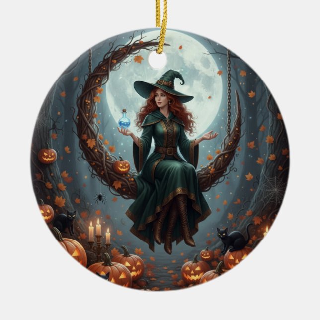 Magic Sorcery Halloween Family Ceramic Tree Decoration (Front)