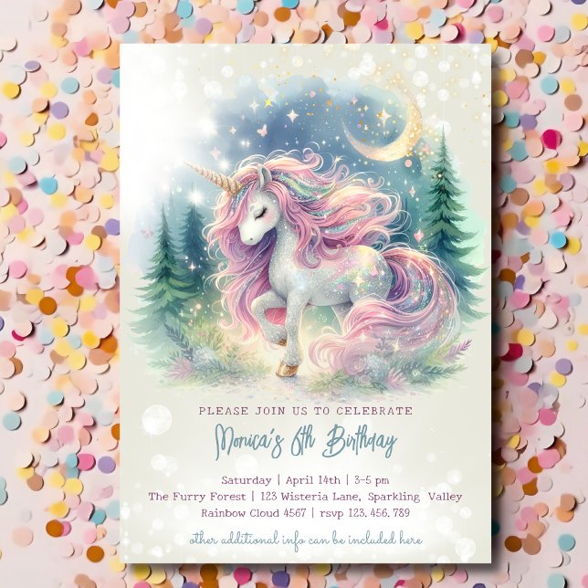 Magic sparkling whimsical unicorn kids birthday invitation (Creator Uploaded)