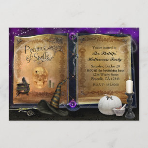 MAGIC SPELL BOOK Halloween Witch Invitation #2