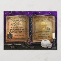 MAGIC SPELL BOOK Halloween Witch Party Invitation