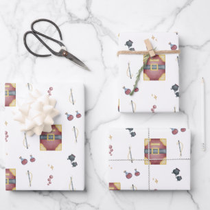 Magic Spell Books Witchcraft Kids Birthday Wrapping Paper Sheet