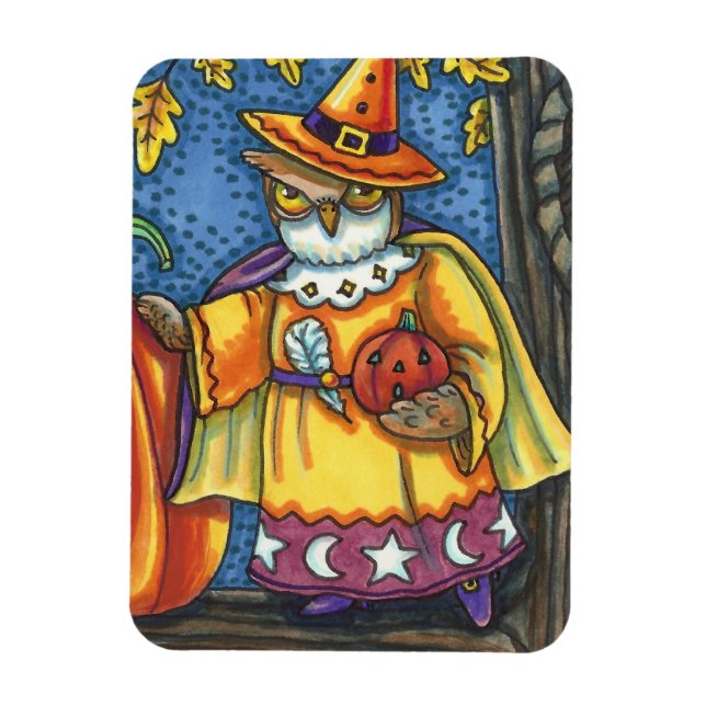 MAGIC SPELLS AND HALLOWEEN HOOTS, OWL WIZARD MAGNET (Vertical)
