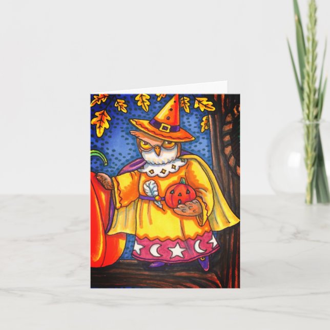 MAGIC SPELLS AND HALLOWEEN HOOTS, OWL WIZARD Note Card (Front)
