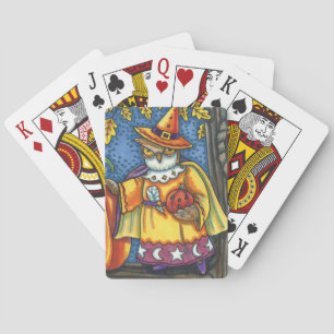 MAGIC SPELLS AND HALLOWEEN HOOTS, OWL WIZARD PLAYING CARDS