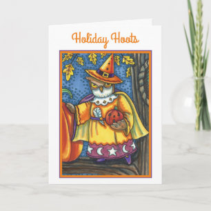 MAGIC SPELLS AND HALLOWEEN HOOTS, OWL WIZARD Text Holiday Card