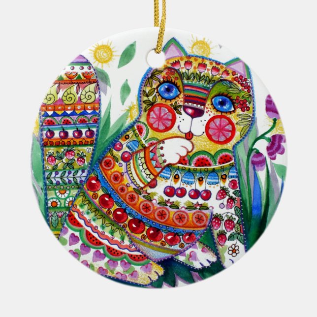 magic spring cat ceramic tree decoration (Front)