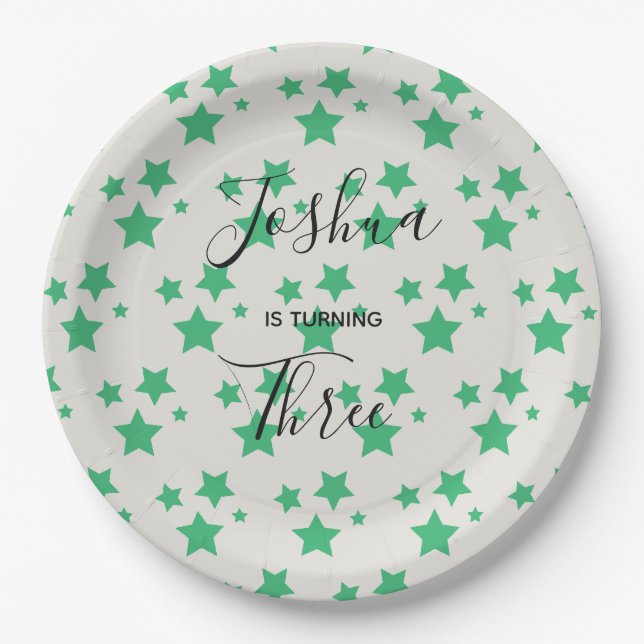 Magic Star birthday Grey Green Paper Plate (Front)