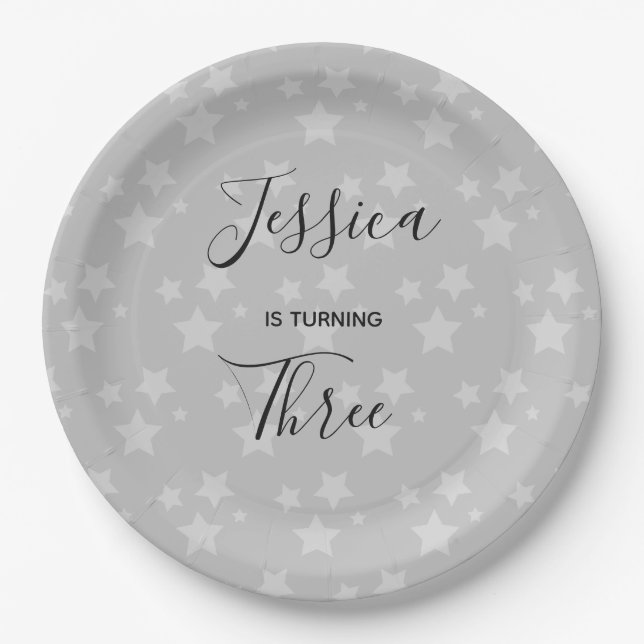Magic Star birthday Grey  Paper Plate (Front)
