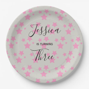 Magic Star birthday Grey Pink Paper Plate