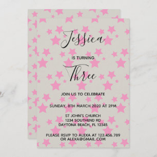 Magic Star birthday invitation Grey Pink