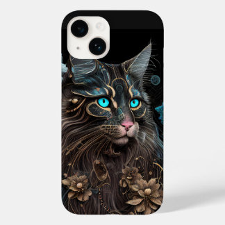 Magic steampunk Maine Coon cat and flowers AI art Case-Mate iPhone 14 Case
