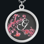 MAGIC SWIRLS IN RED AND BLACK Monogram Silver Plated Necklace<br><div class="desc">Elegant , unique and colourful design,  flourishes ,  blossoms and blooms in Spring. Watercolor painting with golden and silver foil .</div>