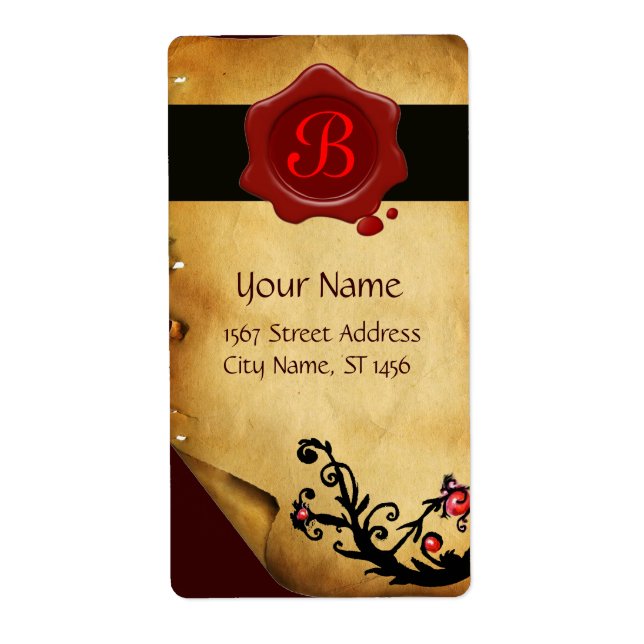 MAGIC SWIRLS PARCHMENT AND RED WAX SEAL MONOGRAM (Front)
