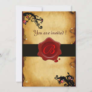 MAGIC SWIRLS PARCHMENT AND RED WAX SEAL MONOGRAM INVITATION