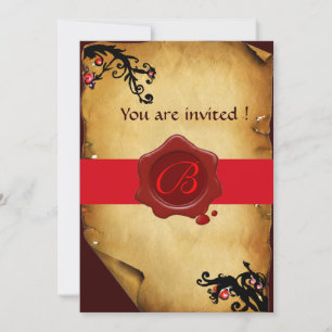 MAGIC SWIRLS PARCHMENT AND RED WAX SEAL MONOGRAM INVITATION