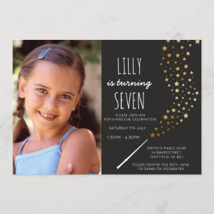 Magic themed photo birthday party invitation