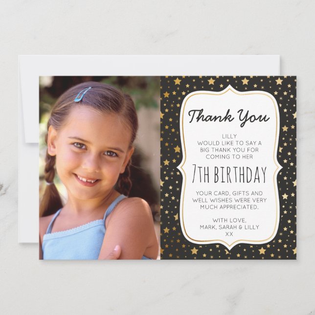 Magic themed photo birthday thank you card (Front)