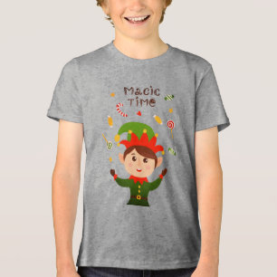 Magic Time Cute Christmas Holidays Candy Elf Tri-Blend Shirt