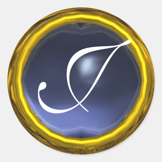 MAGIC TOPAZ MONOGRAM bright vibrant  yellow blue Classic Round Sticker (Front)