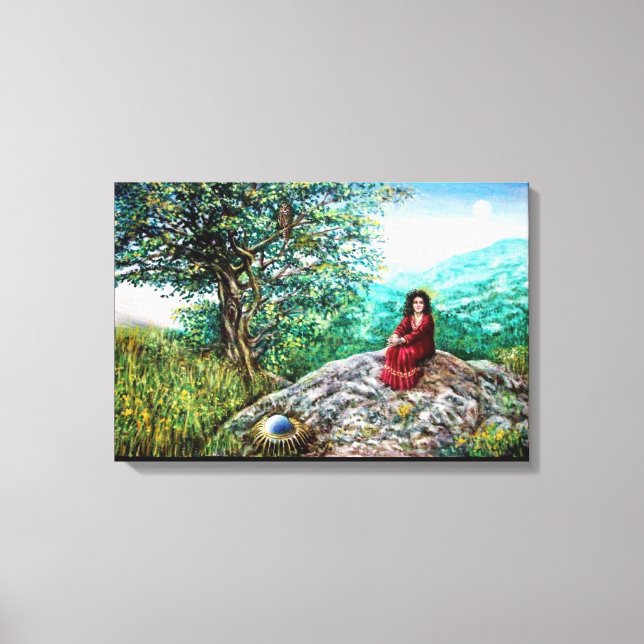 MAGIC TREE / Dawn In Green Wood and Lady in Red Canvas Print (Front)