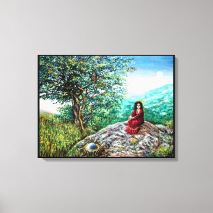 MAGIC TREE / Dawn In Green Wood and Lady in Red Canvas Print