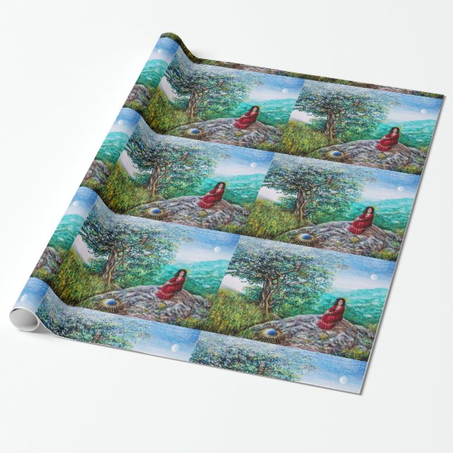 MAGIC TREE / Dawn In Green Wood and Lady in Red Wrapping Paper (Unrolled)