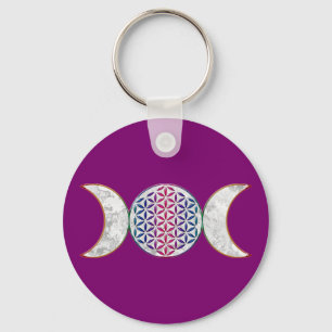 Magic Triple Moon - Spirit Flower Of Life 2 Button Key Ring