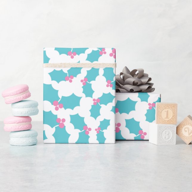 Magic Turquoise & Pink Mistletoe White Seamless Wrapping Paper (Baby Shower)