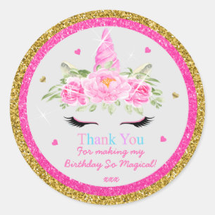 Magic Unicorn Birthday Thank You Favour Classic Round Sticker