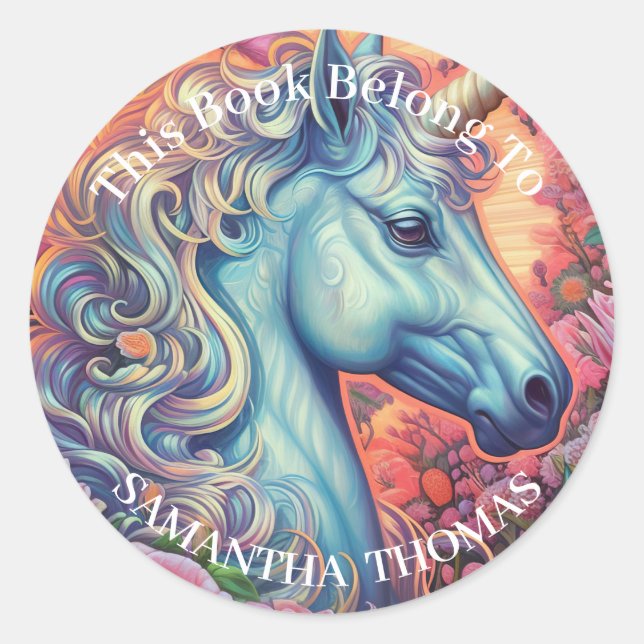 MAGIC UNICORN BOOK CLASSIC ROUND STICKER (Front)