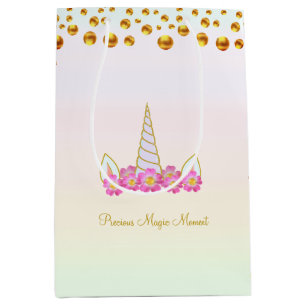 Magic Unicorn Flowers & Gold Confetti Medium Gift Bag