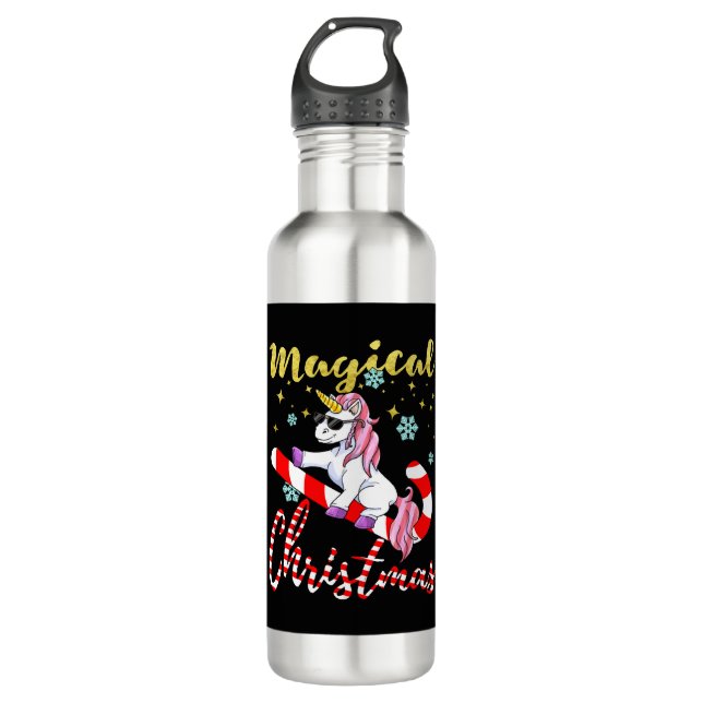 Magic Unicorn for Christmas with Glitter 710 Ml Water Bottle (Front)