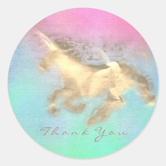 Magic Unicorn Gold Stars Thank You Mint Ombre Classic Round Sticker