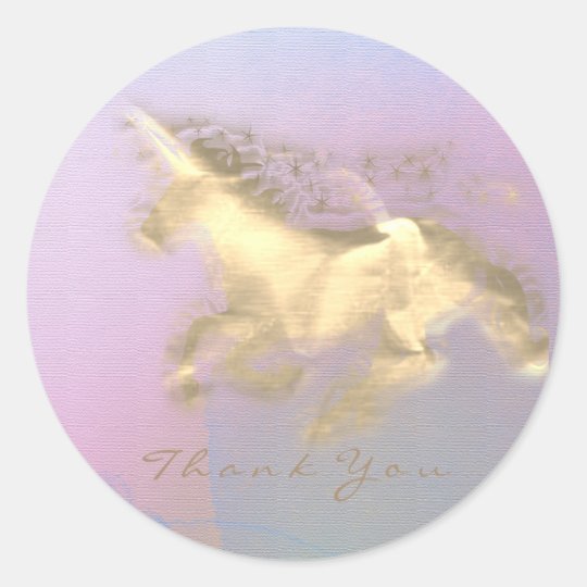 Magic Unicorn Gold Stars Thank You Pink PurpOmbre Classic Round Sticker