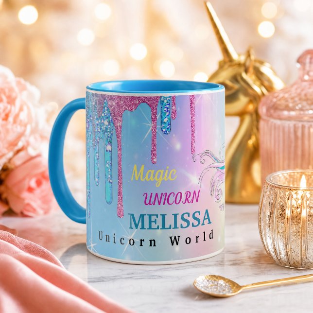  Magic Unicorn mug (Personalized Unicorn Mug with Name | Glitter Drip Magic Unicorn Cup | Custom Gift for Girls)