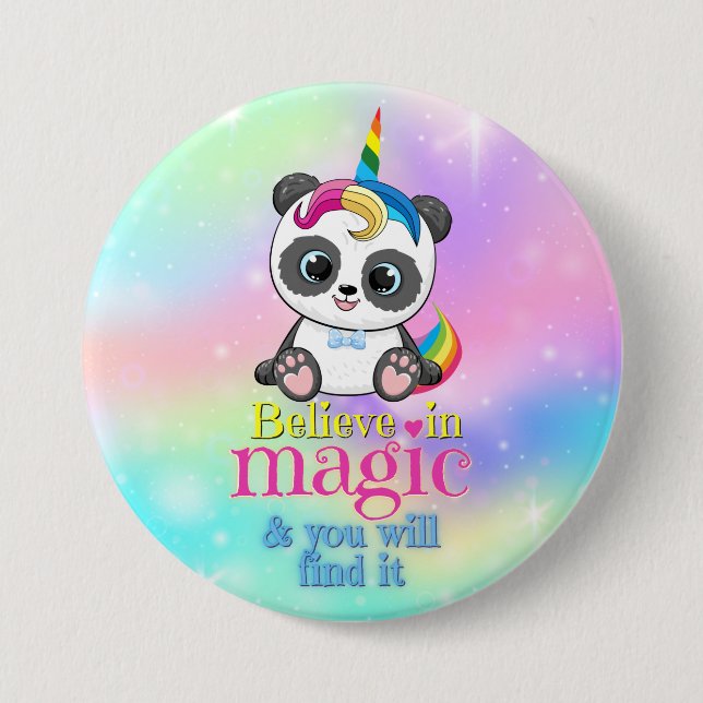 Magic unicorn panda on rainbow background 7.5 cm round badge (Front)