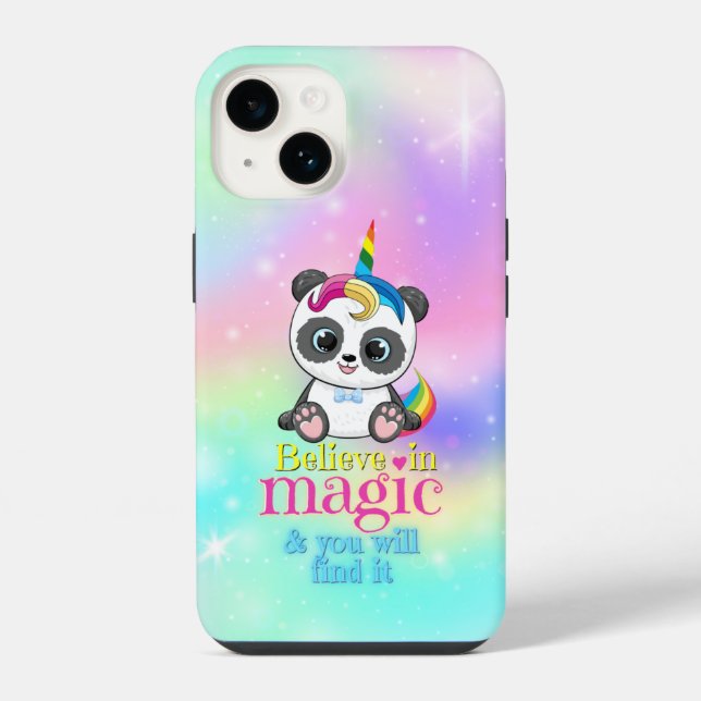 Magic unicorn panda on rainbow background iPhone case (Back)