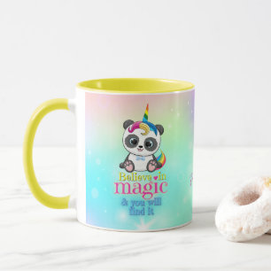 Magic unicorn panda on rainbow background mug