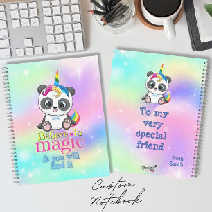 Magic unicorn panda on rainbow background notebook