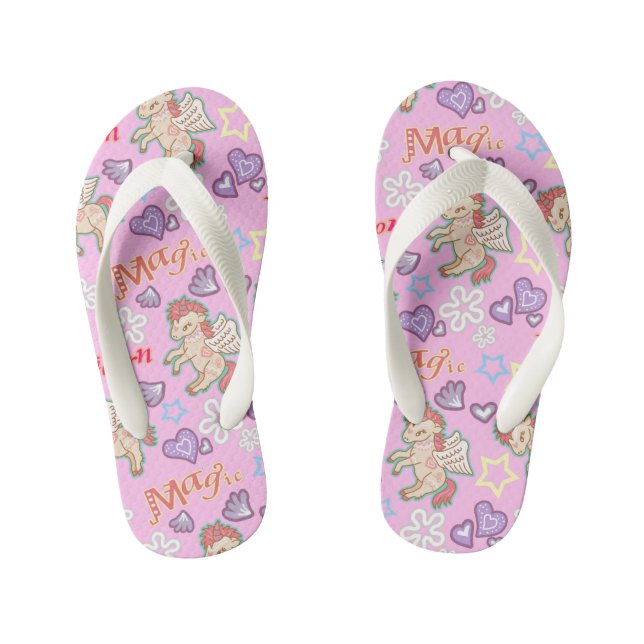 Magic Unicorn Pink. Kid's Flip Flops (Footbed)