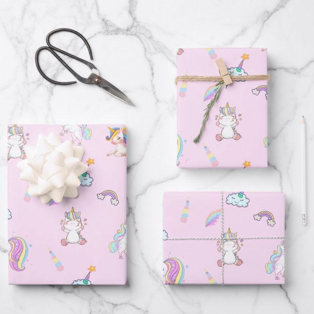 Magic Unicorn rainbow gradient 1st birthday party Wrapping Paper Sheet (Front)
