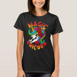 Magic Unicorn Rock'n'roll Skull Roses Rainbow T-Shirt
