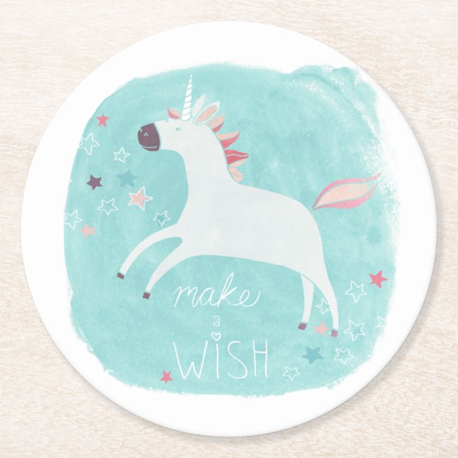 Magic Unicorn Squad - Make a Wish Round Paper Coaster (Front)