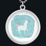 Magic Unicorn Squad Silver Plated Necklace<br><div class="desc">Magic Unicorn Squad III by June Erica Vess. Features a unicorn with a watercolor pastel background.</div>