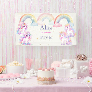 Magic unicorns and rainbows watercolor birthday banner