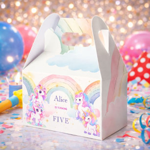 Magic unicorns and rainbows watercolor birthday favour box