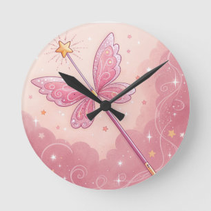 Magic Wand & Fairy Wings Nursery Art – Sparkly Round Clock